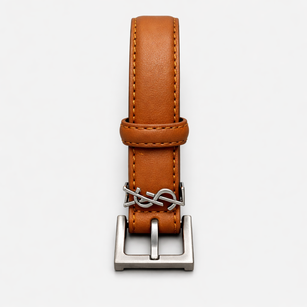 Saint Laurent Cassandre Thin Belt in Smooth Leather – Taba - Saint Laurent aksesuar - görsel 1 | ZAINI