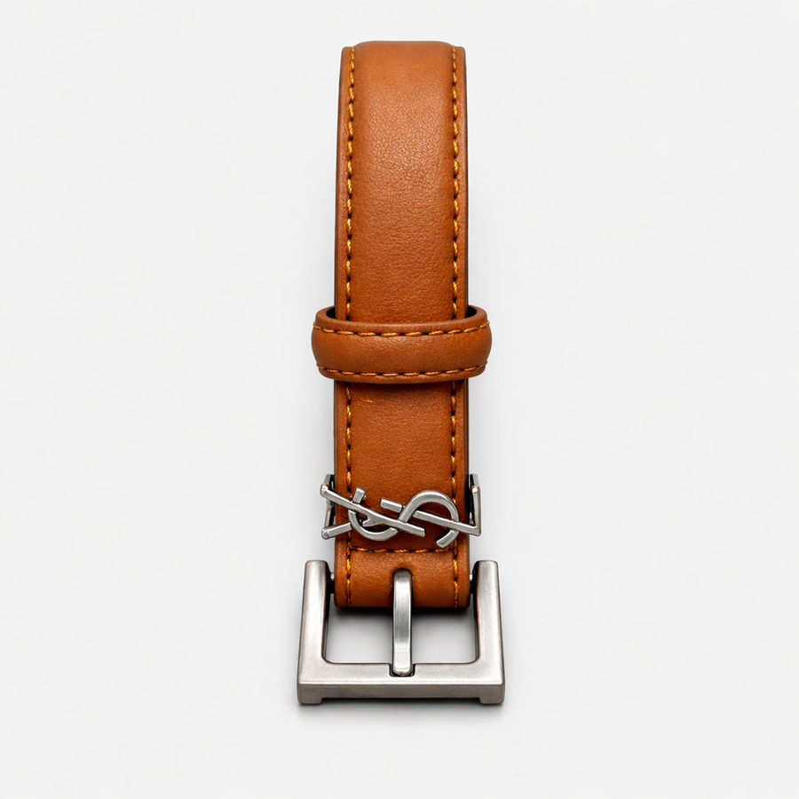 Saint Laurent Cassandre Thin Belt in Smooth Leather – Taba - Saint Laurent aksesuar - görsel 1 | ZAINI
