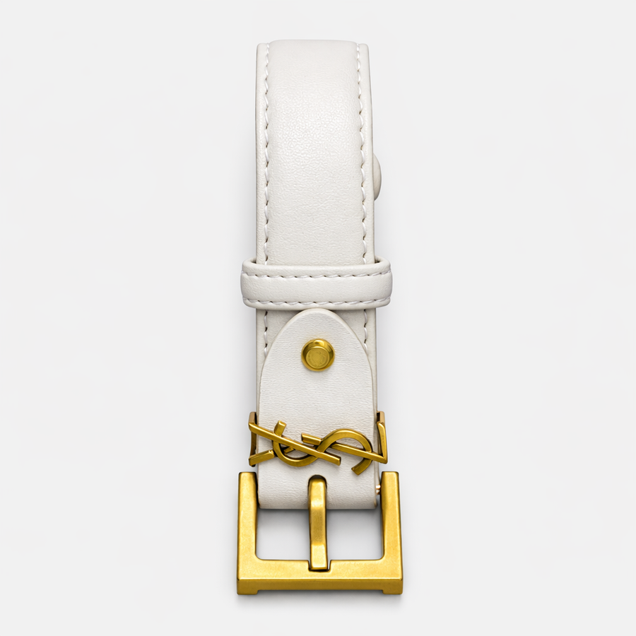 Saint Laurent Cassandre Thin Belt in Smooth Leather – Beyaz - Saint Laurent aksesuar - görsel 1 | ZAINI