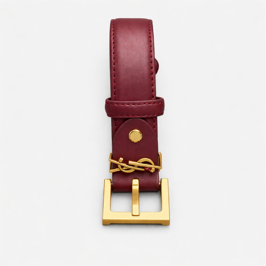 Saint Laurent Cassandre Thin Belt in Smooth Leather – Bordo - Saint Laurent aksesuar - görsel 1 | ZAINI