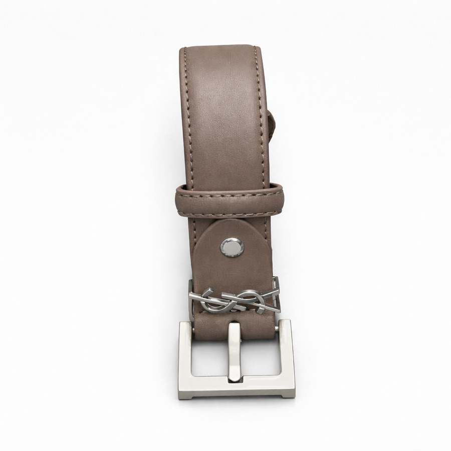 Saint Laurent Cassandre Thin Belt in Smooth Leather – Taupe - Saint Laurent aksesuar - görsel 1 | ZAINI