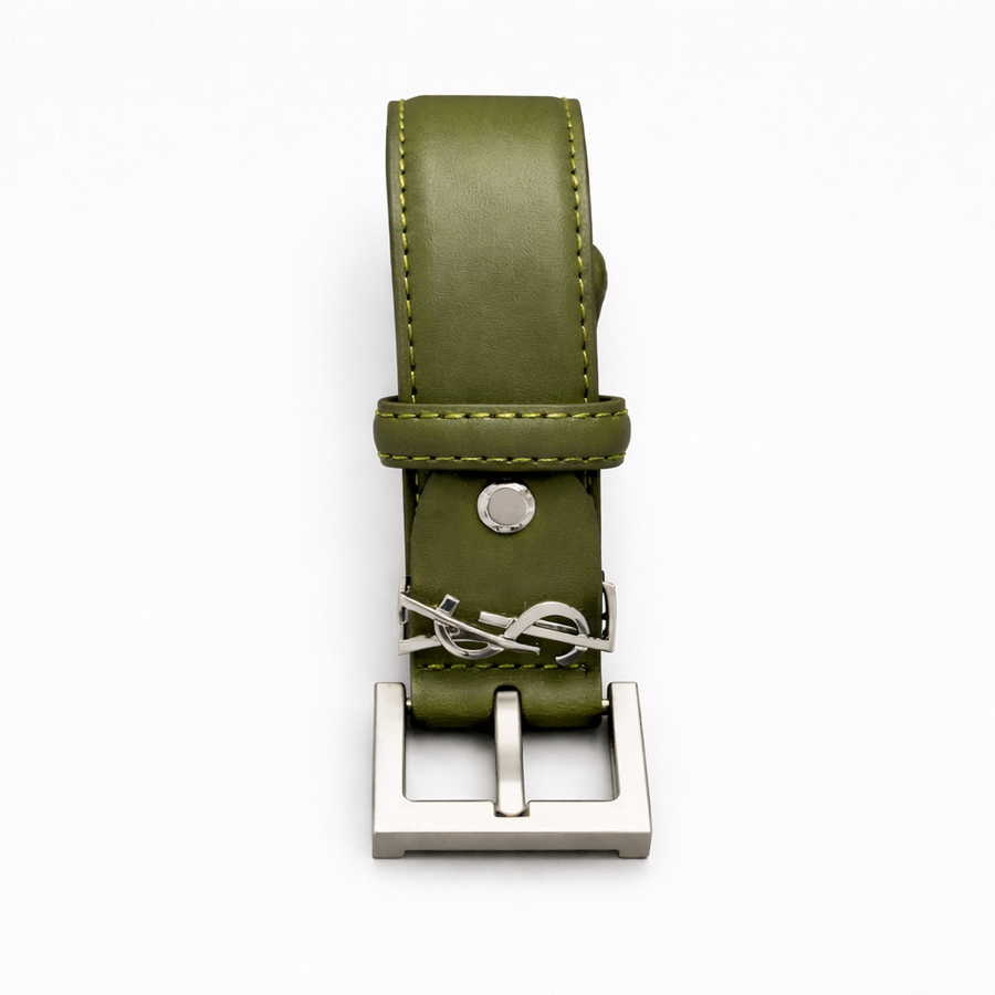 Saint Laurent Cassandre Thin Belt in Smooth Leather – Haki - Saint Laurent aksesuar - görsel 1 | ZAINI