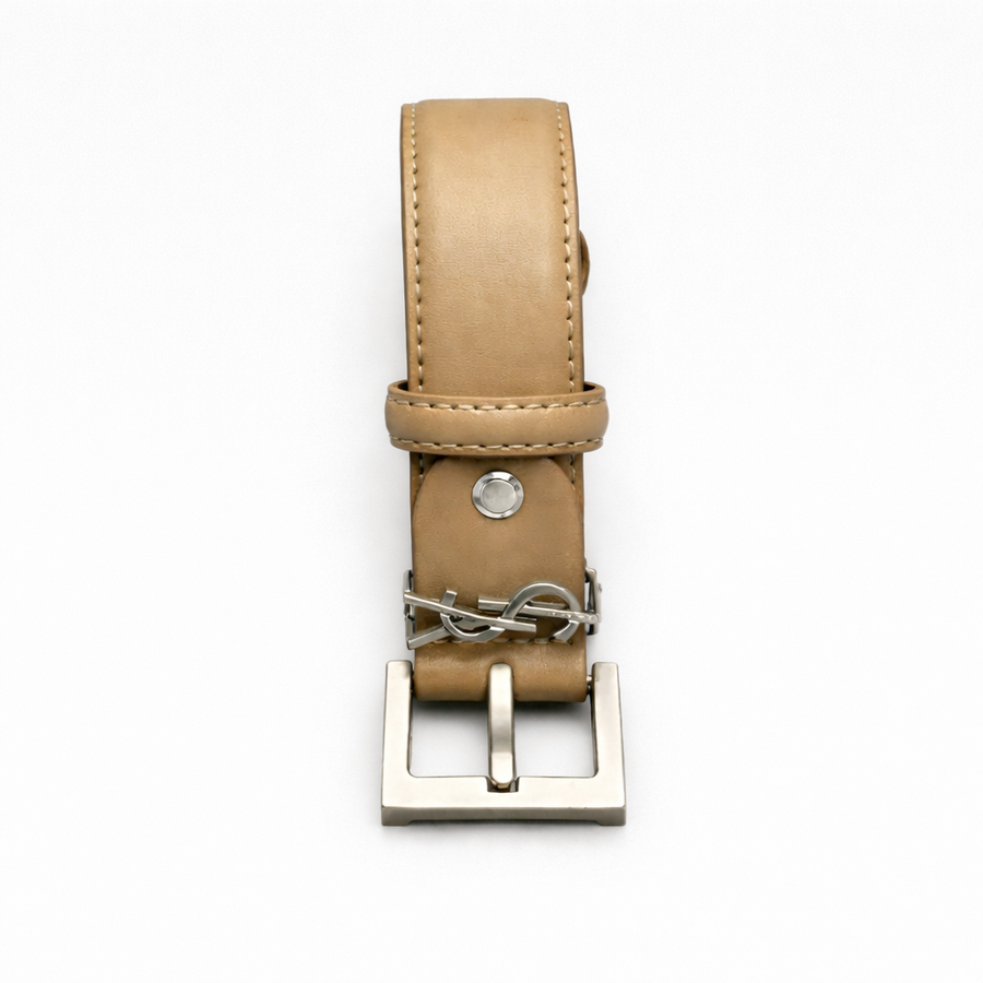 Saint Laurent Cassandre Thin Belt in Smooth Leather – Bej - Saint Laurent aksesuar - görsel 1 | ZAINI