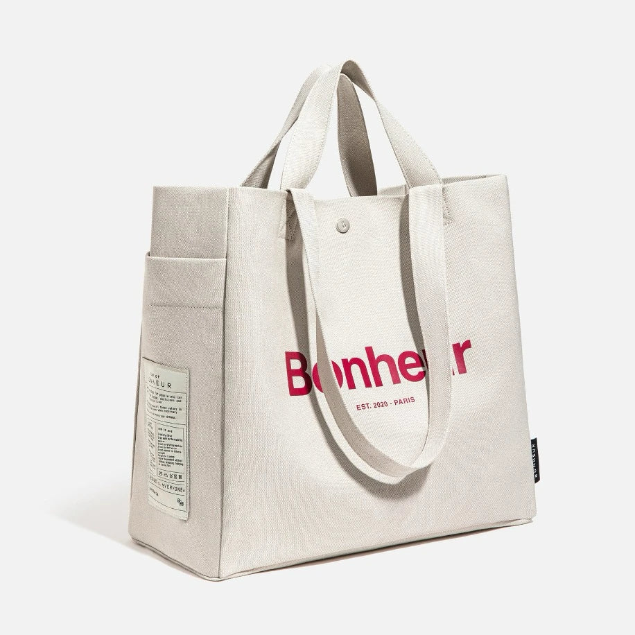 BONHEUR N°4 Kanvas Çanta - Soft Gray - Bonheur çanta - görsel 1 | ZAINI