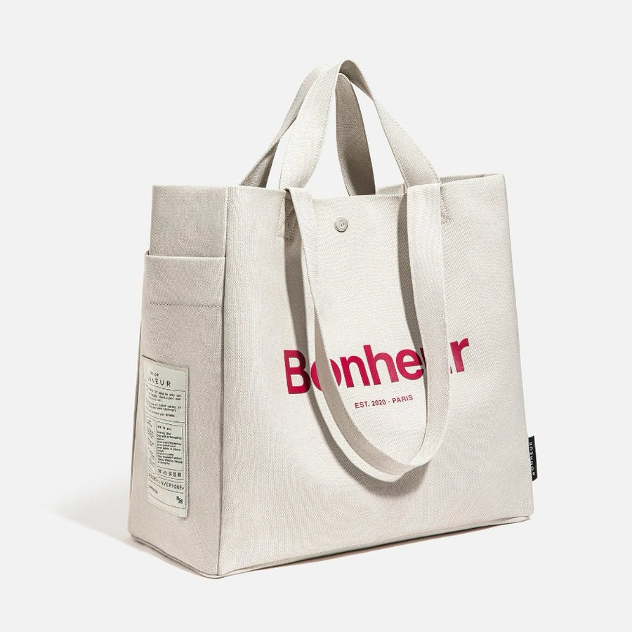 BONHEUR N°4 Kanvas Çanta - Soft Gray - Bonheur çanta - görsel 1 | ZAINI