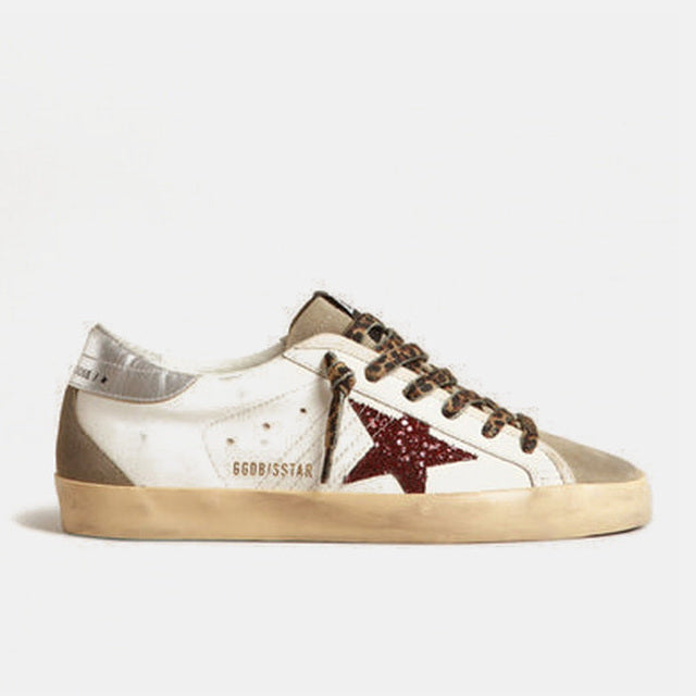 Golden Goose Super-Star with Burgundy Glitter Star & Silver Heel Tab - Golden Goose ayakkabı - görsel 1 | ZAINI