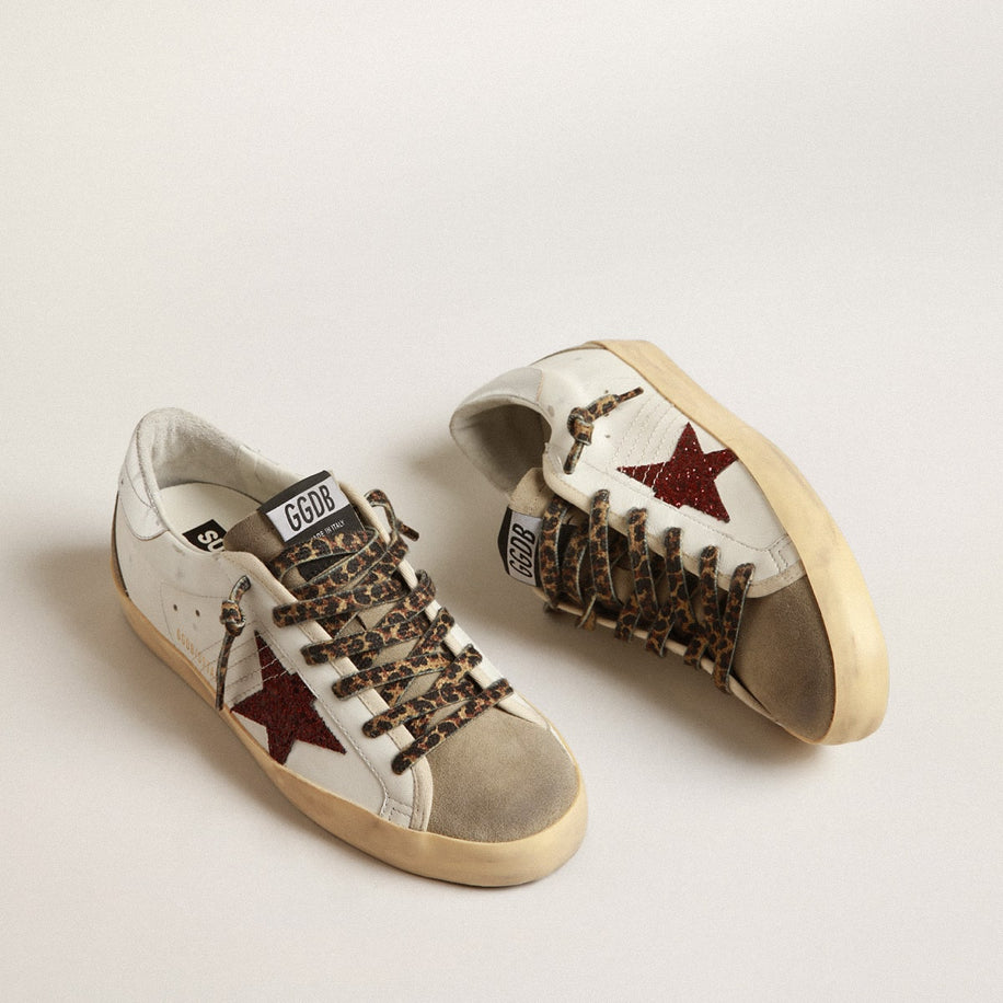 Golden Goose Super-Star with Burgundy Glitter Star & Silver Heel Tab - Golden Goose ayakkabı - görsel 2 | ZAINI