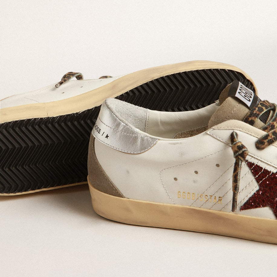 Golden Goose Super-Star with Burgundy Glitter Star & Silver Heel Tab - Golden Goose ayakkabı - görsel 3 | ZAINI