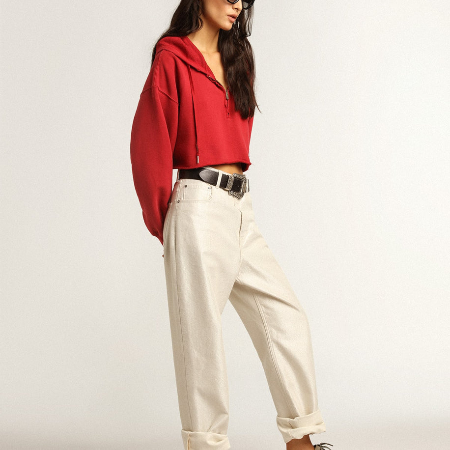 Golden Goose Super-Star with Burgundy Glitter Star & Silver Heel Tab - Golden Goose ayakkabı - görsel 4 | ZAINI